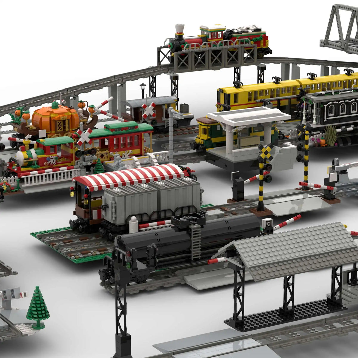 MOC Train Carriage Model, Rail Transport Vehicle, Coal Transport Vehicle, Rail Lift Pole Indicator Light, Train Accessories
