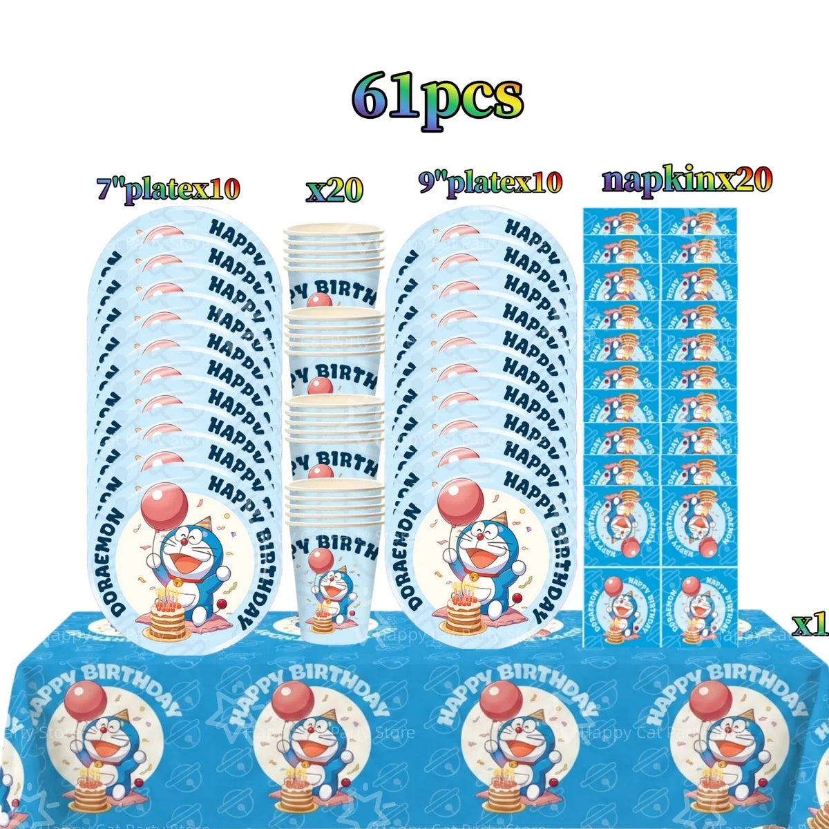 Cartoon Doraemoned Birthday Party Decoration Tableware Cup Plate Tablecloth Napkin Backdrop Cartoon Cat Party Favors Supplies