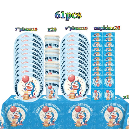 Cartoon Doraemoned Birthday Party Decoration Tableware Cup Plate Tablecloth Napkin Backdrop Cartoon Cat Party Favors Supplies
