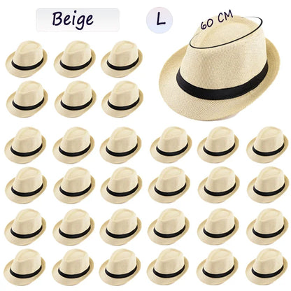 58/60cm Wedding Straw Fedora Hat for Men Women Trilby Hat Short Brim Panama Hat Beach Havana Party Favors Big Head Gentleman Cap