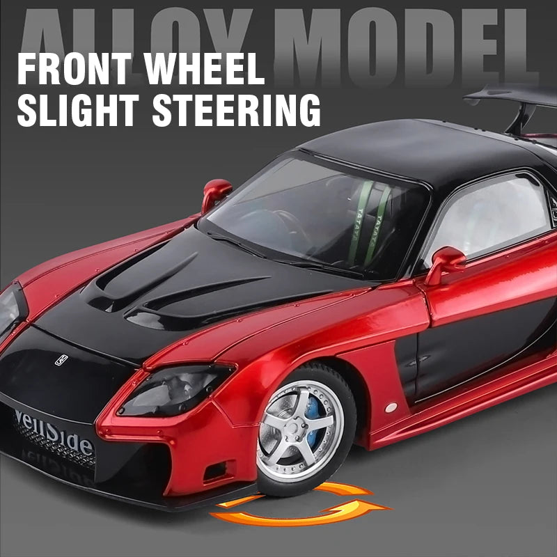 1/24 JDM RX-7 Street Version Die-Cast Model Car with Sound And Light Pull-Back Feature Miniature Ornament Vehicle Collection Toy