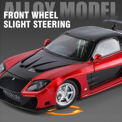 1/24 JDM RX-7 Street Version Die-Cast Model Car with Sound And Light Pull-Back Feature Miniature Ornament Vehicle Collection Toy