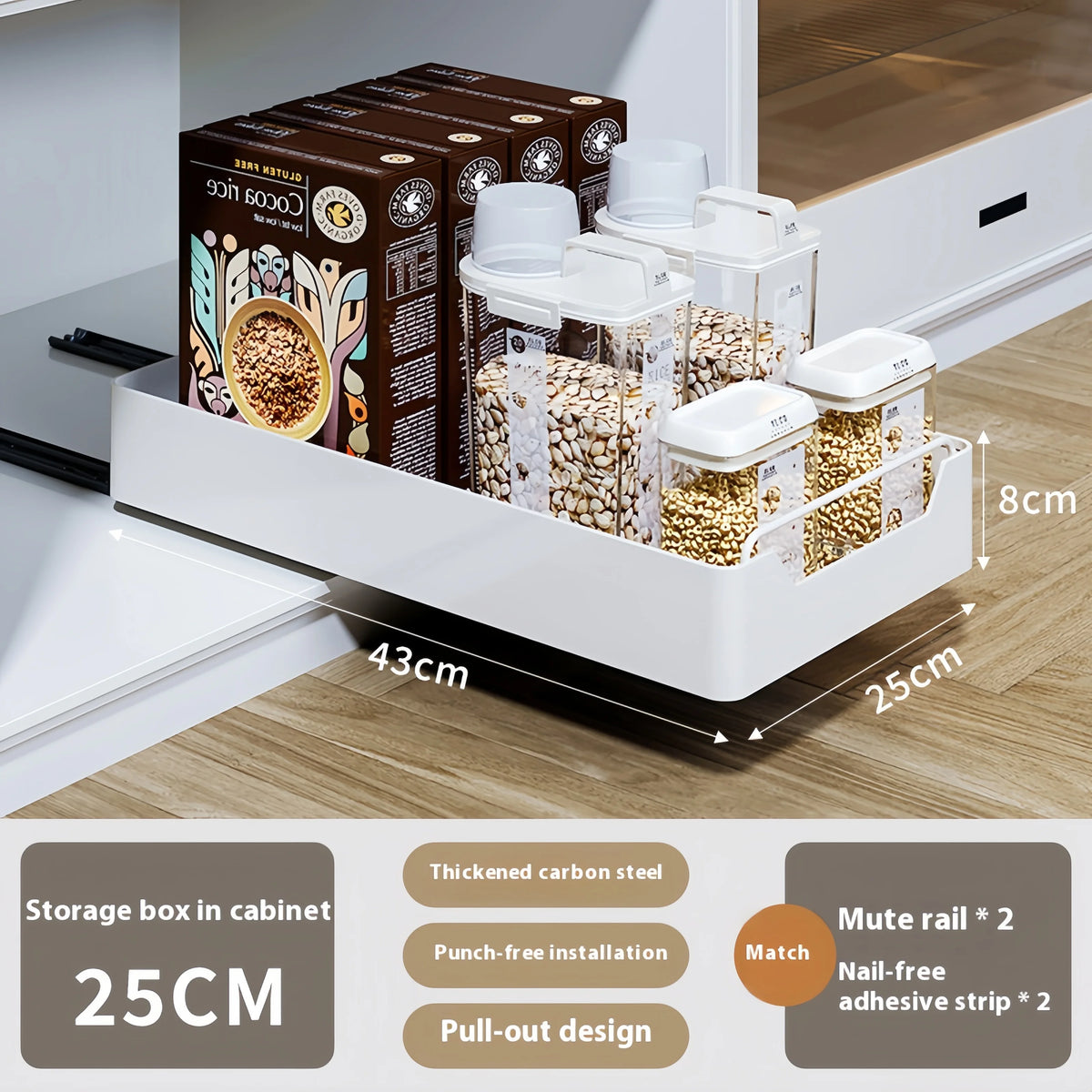 GENGSHENG Kitchen Storage Rack with Sliding Rails，Pull Out Kitchen Drawer Storage Tray，Cabinets Organizer，SpiceBox Storage Shelf