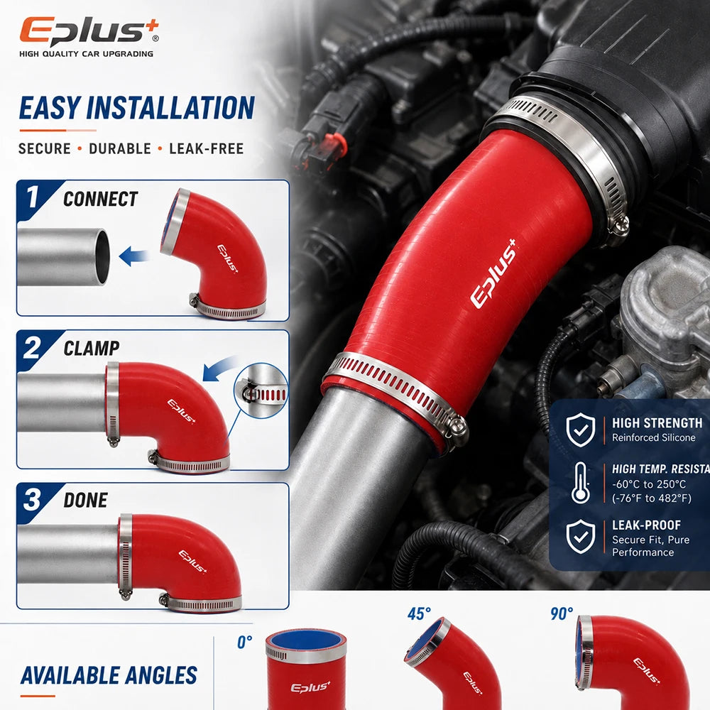 EPLUS Silicone Hose 0° 45° 90° Connector Reducer Pipe Adapter Black Red High Temperature Resistance Universal Silica Gel