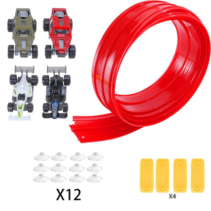 Parent Child Interactive Racing Car Flexible Track Roll Up Double Track Suction Cup Screen Free Educational Kids Gift