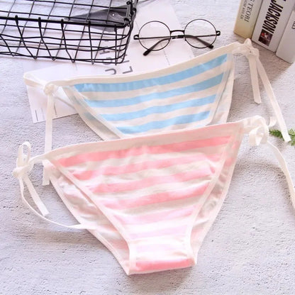 Japan Sexy Lingerie Lolita Kawaii Blue Pink White Striped Mini Bikini Adult Cosplay Women  Bra Underwear Frenum Swimsuit Set