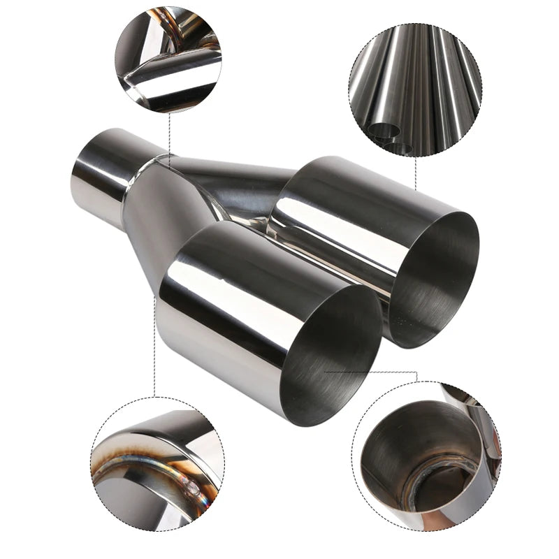 Car  Stainless Steel Muffler Tip Y Shape Double Exit Exhaust Pipe Mufflers Universal Fits exhaust pipes with a diameter of 63mm