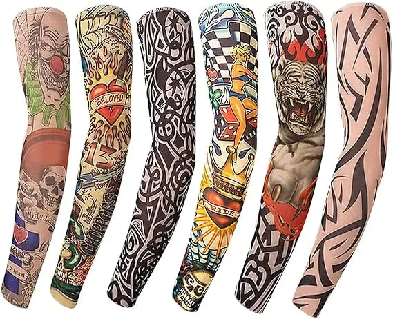8PCS Fake Temporary Full Arm Tattoo Sleeves UV Protection Stretchy Breathable Sun Sleeves Unisex Outdoor Sports Driving Fishing