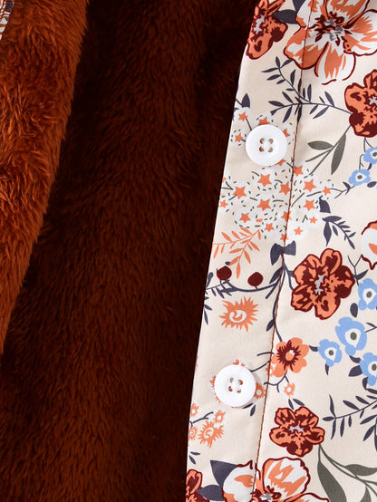 Autumn/Winter New Women's Children's Fashion Full Print Flower Print Fleece Lined Thickened Hooded Jacket For Daily Casual Wear