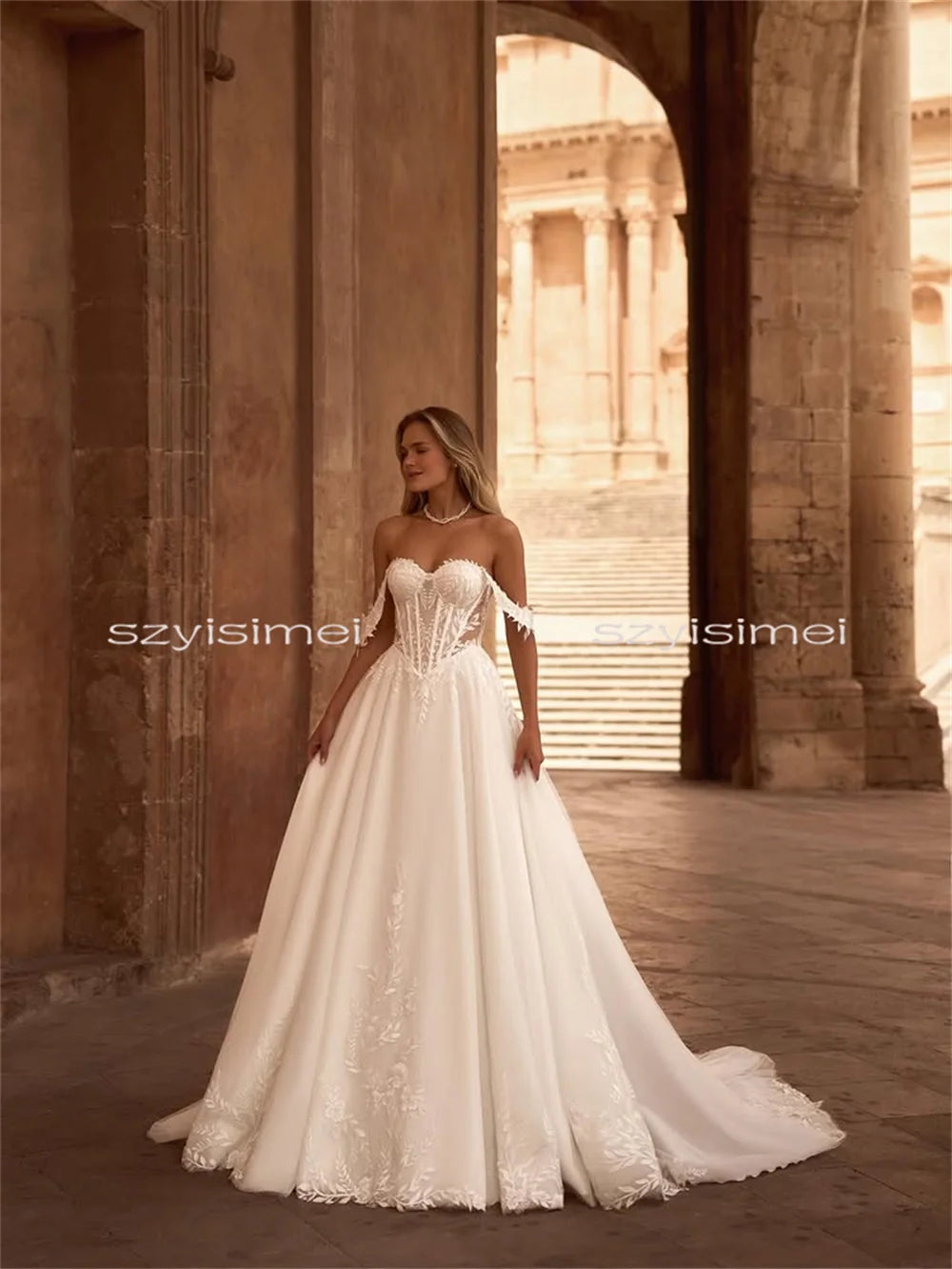 Off Shoulder Wedding Dress A-Line Evening Dresses Customizable Vestido De Novia سعيد شارون فساتين سهر