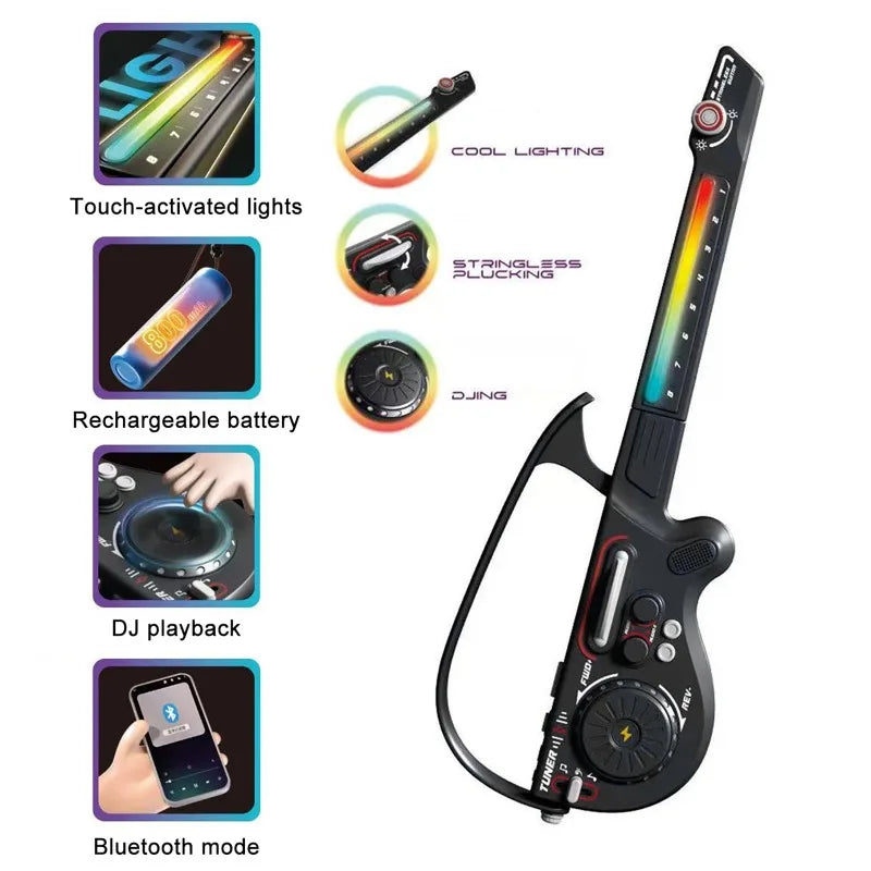 Multifunctional Stringless Electric Guitar Foldable DJ Guitar with Ambient Light Bluetooth Connectivity Musical Instrument Gift