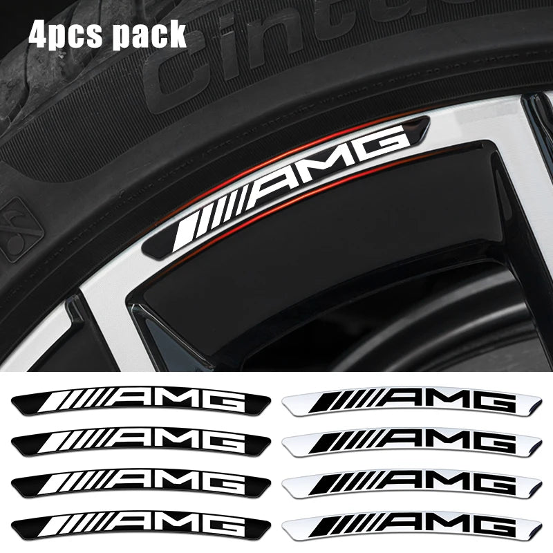 4Pcs Wheel Hub Stickers Wheel Rims Aluminium Decoration Strips For Mercedes Benz AMG GLC GLA GLB GLE GLS CLA W204 W205 W169 W176