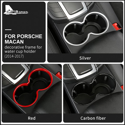 Chrome ABS for Porsche Macan 2014-2023 Car Center Control Water Cup Holder Frame Cover Interior Trim Styling Auto Accessories