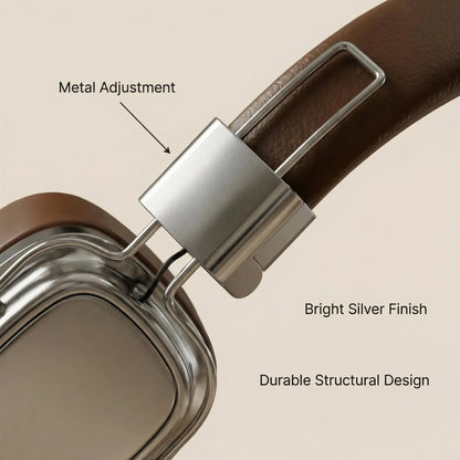 Retro Leather Over-ear Headphones Wireless Bluetooth 5.3 Foldable Noise Cancelling Stereo Music Headset With Cable For Phone PC