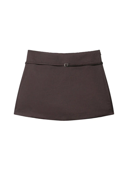 Women's Solid Color Skort with Belt Side Zipper Casual Shorts Skirts Fashionable And Stylish Women's Clothing