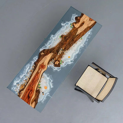 Waterfall epoxy resin wooden coffee table rosewood coffee table live edge epoxy resin coffee table