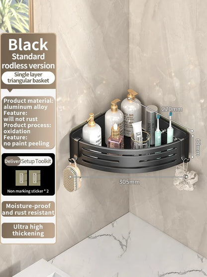 No Need To Drill Wall for Installation Aluminum Bathroom Shelf Shelves Shampoo Rack Storage Holder Kitchen Organizer Wall Rack