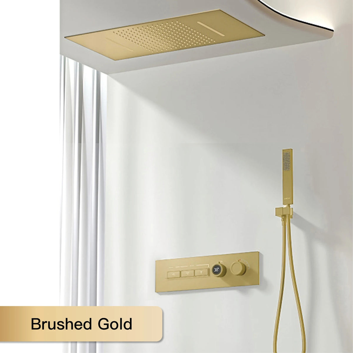 Luxury intelligent digital display brass shower system Black wall mounted design Dual control of cold & hot Hidden bathroom Tap