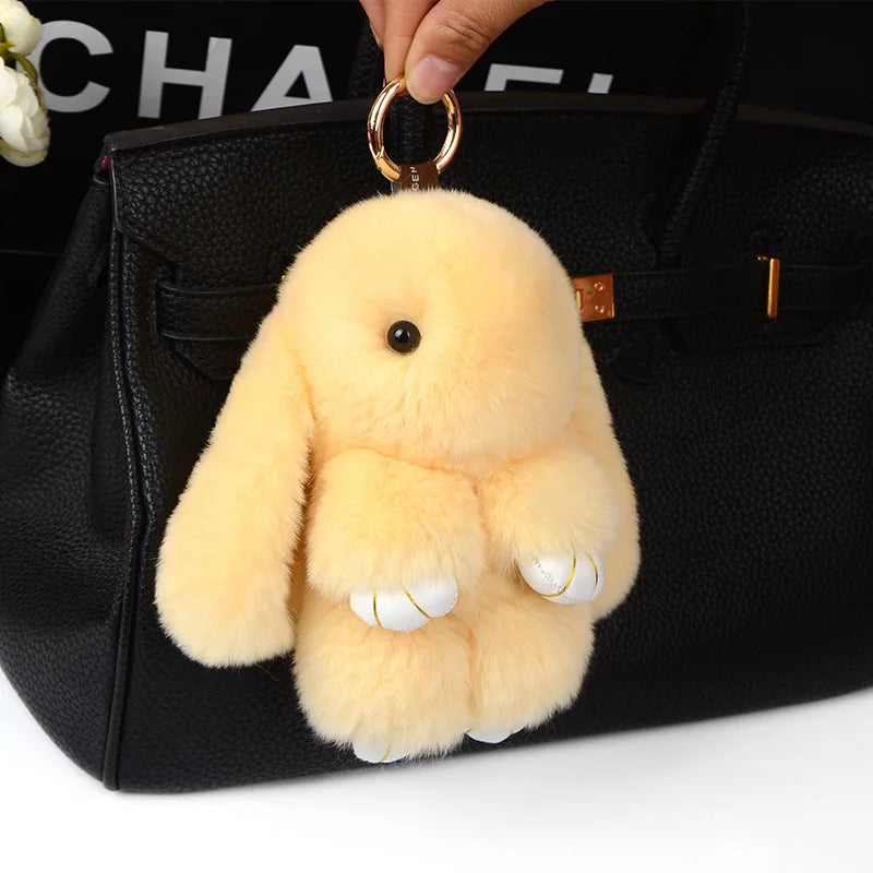 Fashion  Pendant Bag Car Charm Tag Cute Mini Rabbit Toy Doll Real Fur Monster Keychains 100% Real Genuine Rex Rabbit Fur Keychai