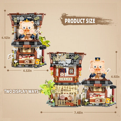 LOZ New Creative Mini Street View Bee Shop Building Block DIY Chinese Folding StreetView Pork Shop Puzzle Toys Birthday Gift
