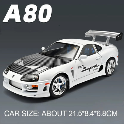 1:24 Scale Supra A80 911 GT3RS Supercar Model Toy Alloy Diecast Shock Absorption Doors Opened Sound Light Collection Sports Cars