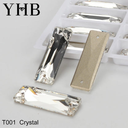 YHB Top Quality Cosmic Baguetee Glass Crystal AB Moonlight Sewing Stones Flatback Sew on Rhinestones For Garment Clothes Bags