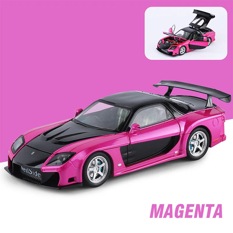 1/24 JDM RX-7 Street Version Die-Cast Model Car with Sound And Light Pull-Back Feature Miniature Ornament Vehicle Collection Toy