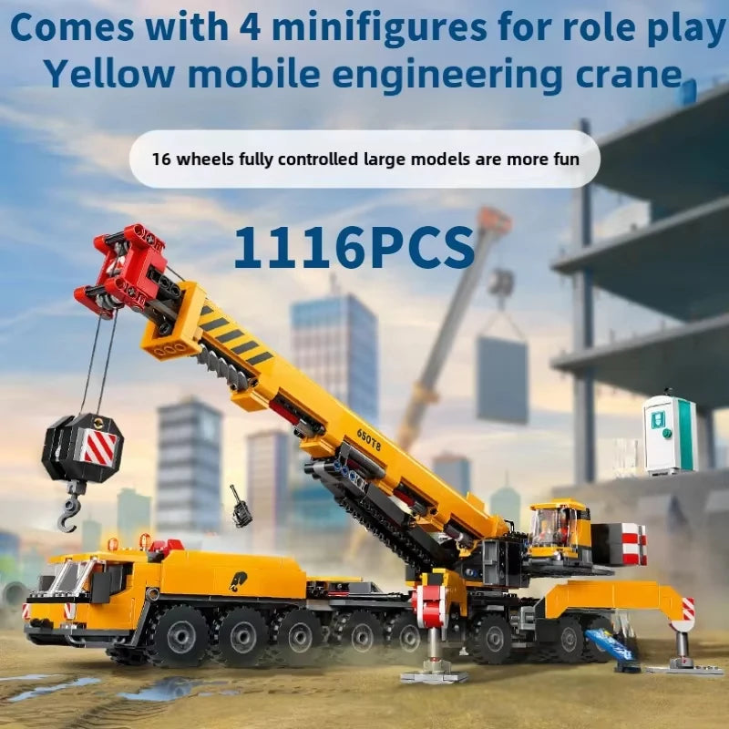 Third Party Compatible Sets City Series Building Blocks 60409 Mobile 16-Wheel Yellow Crane Hoisting machine Toys Gift