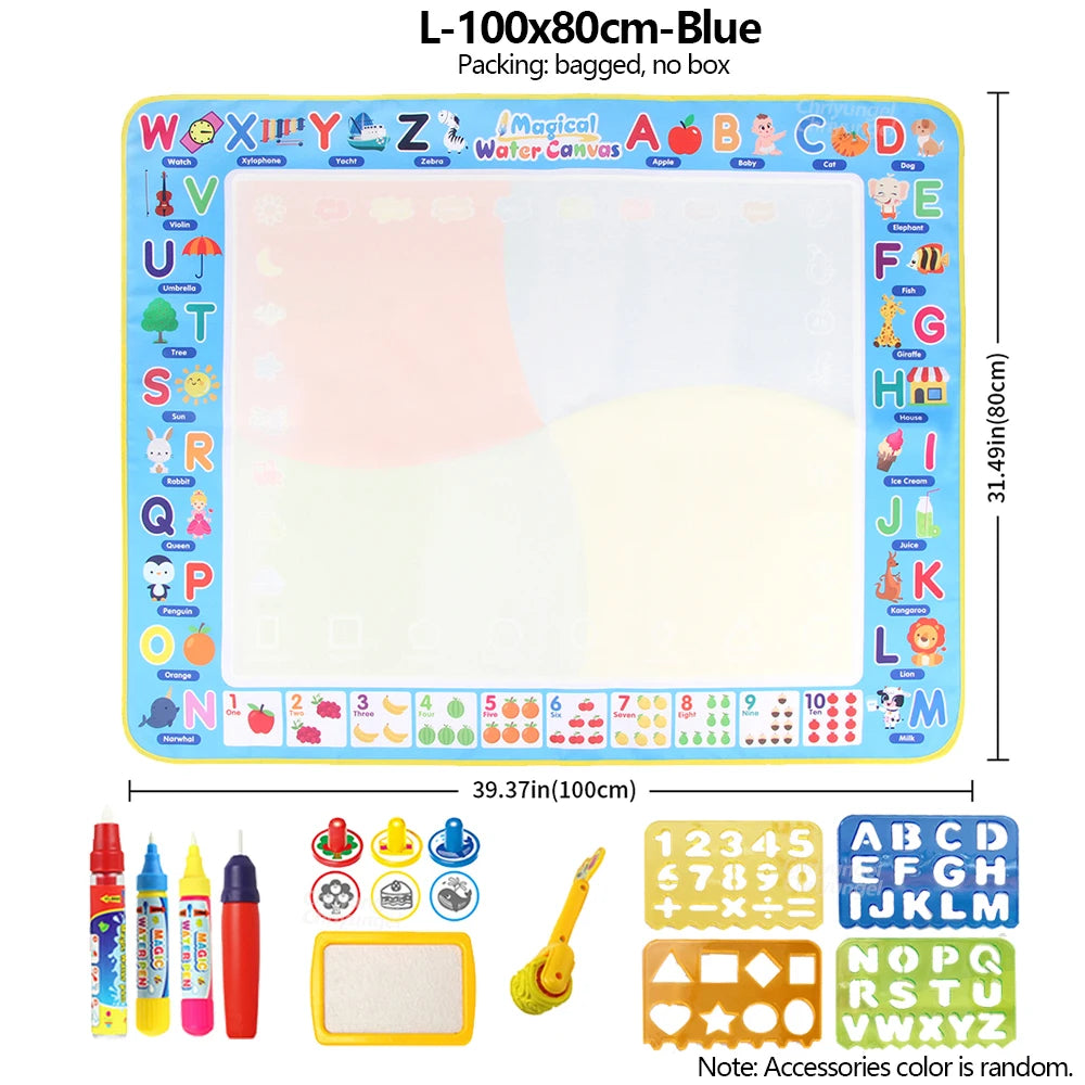 No Mess Kids Water Drawing Mat  Doodle Coloring Board with Magic Pens & Stamps Educational Montessori Toy Gift for Boys Girls