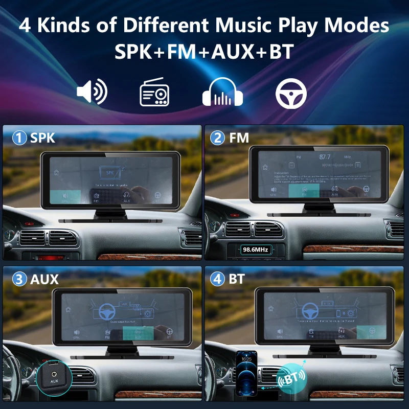 10.26'' Universal Portable Wireless Carplay Screen for Car with Android Auto Touchscreen Car Stereo System
