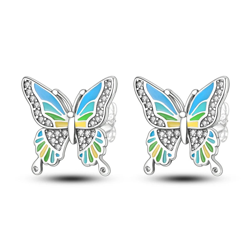 Original 925 Sterling Silver Earrings Sparkling Shining Dreamy Butterfly Hoop Earring for Women Girl Party Birthday Jewelry Gift