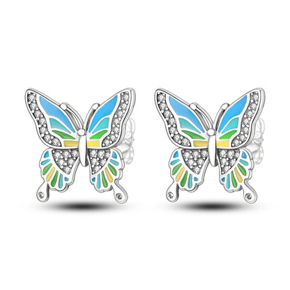 Original 925 Sterling Silver Earrings Sparkling Shining Dreamy Butterfly Hoop Earring for Women Girl Party Birthday Jewelry Gift