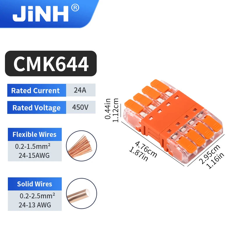 JINH CMK64 Splicing Electrical Plug Connect Disconnect Quick Lever Wiring 2/3/4P for Compact Male Female Terminals Blocks
