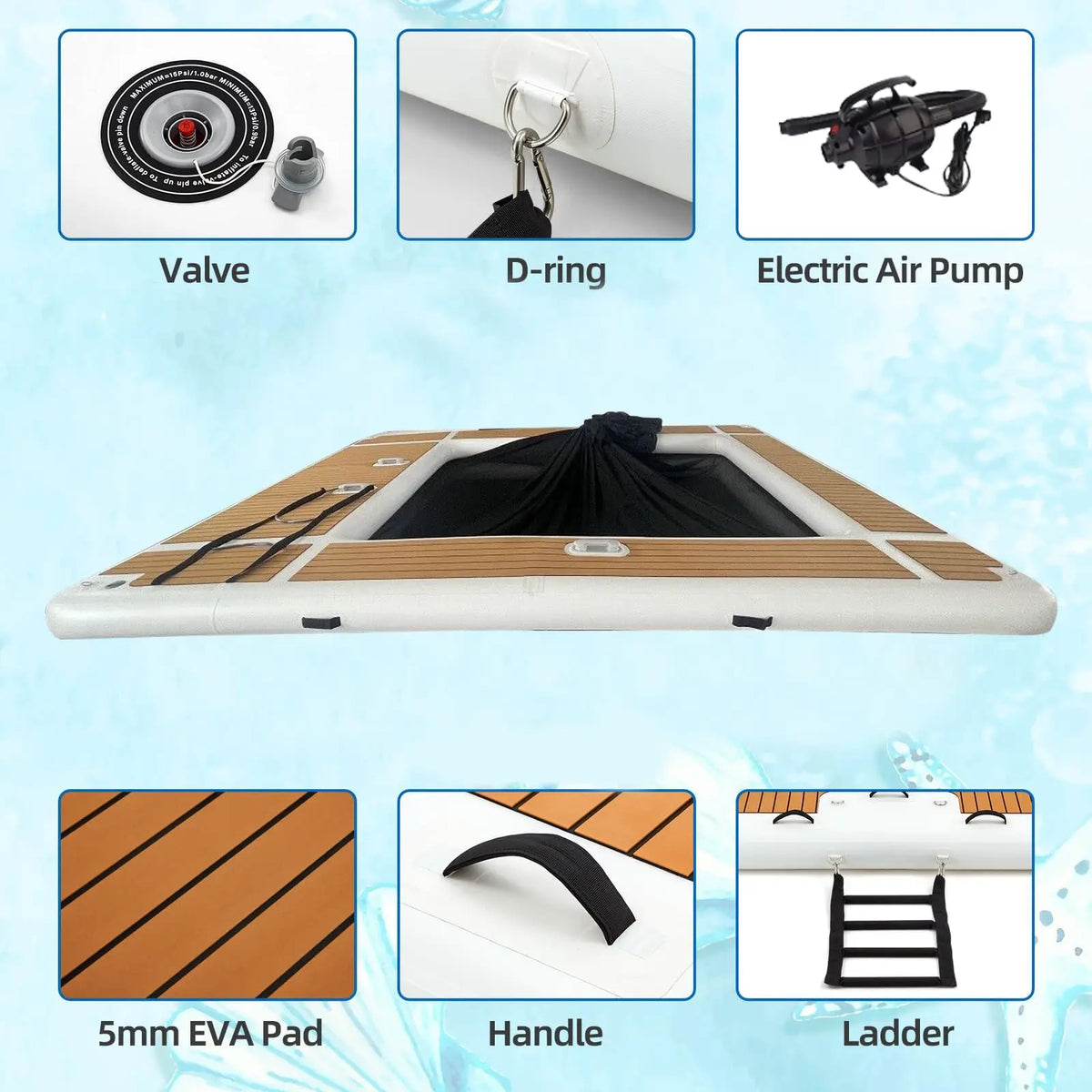 Stock Summer 13x10FT Inflatable Floating Dock Swim Platform EVA Non-Slip Air Dock Swimming  Platform for Pool Beach Ocean