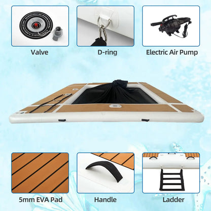Stock Summer 13x10FT Inflatable Floating Dock Swim Platform EVA Non-Slip Air Dock Swimming  Platform for Pool Beach Ocean