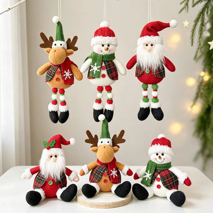Christmas Tree Plush Hanging Ornaments Santa Snowman Reindeer Doll Pendants Tartan Cloth Xmas Home Holiday Party Decoration Gift