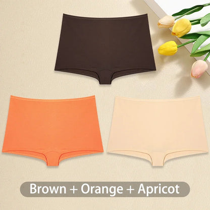 3PCS/Set Women Cotton Panties Sexy Low Rise Boyshorts  Seamless Sports Boxers Female Comfortable Underwear Solid Color Lingerie