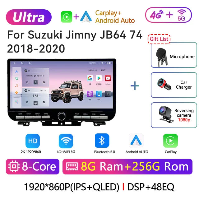 Car Stereo Radio For Suzuki Jimny JB64 JB74 2018‑2023 Wireless Carplay Android Auto DSP AM FM RDS BT Multimedia Player Head Unit