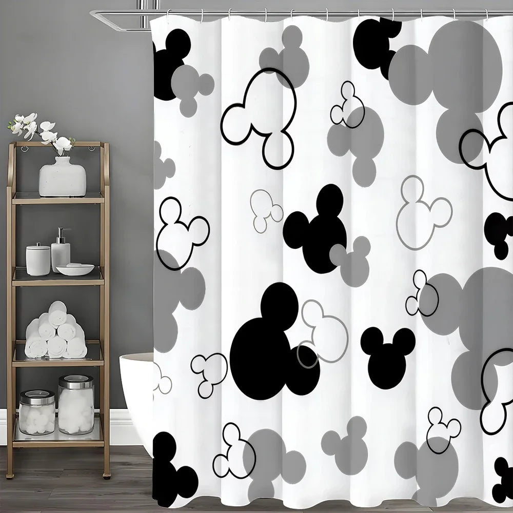 Black White Gray Mickey Modern Geometric Shower Curtain, Bathroom Decorative Shower Curtain, Waterproof Shower Curtain with Hook