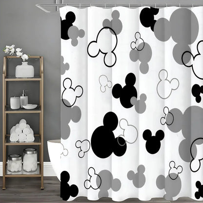 Black White Gray Mickey Modern Geometric Shower Curtain, Bathroom Decorative Shower Curtain, Waterproof Shower Curtain with Hook