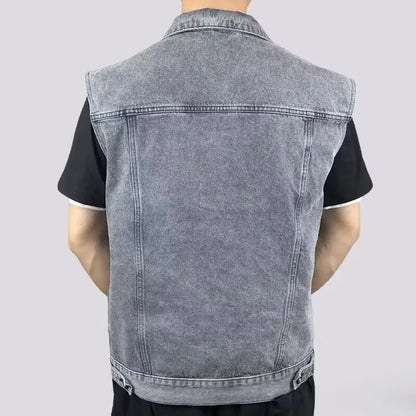 High end retro denim vest, men's sleeveless lapel, vest vest, vest, vest, vest, vest, vest, vest, multi pocket workwear