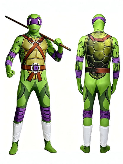 Ninja Turtles Style Cosplay Suit, Adult Halloween Superhero Costume, Stretch Bodysuit for Carnival Performance Party