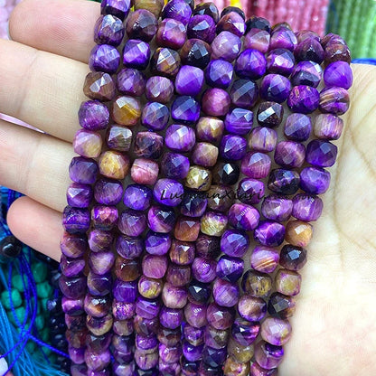 Natural Stone 7-8MM Faceted Square Lapis Lazuli Loose Cube Spacer Beads for Jewelry Making Diy Earrings Bracelets Accessories
