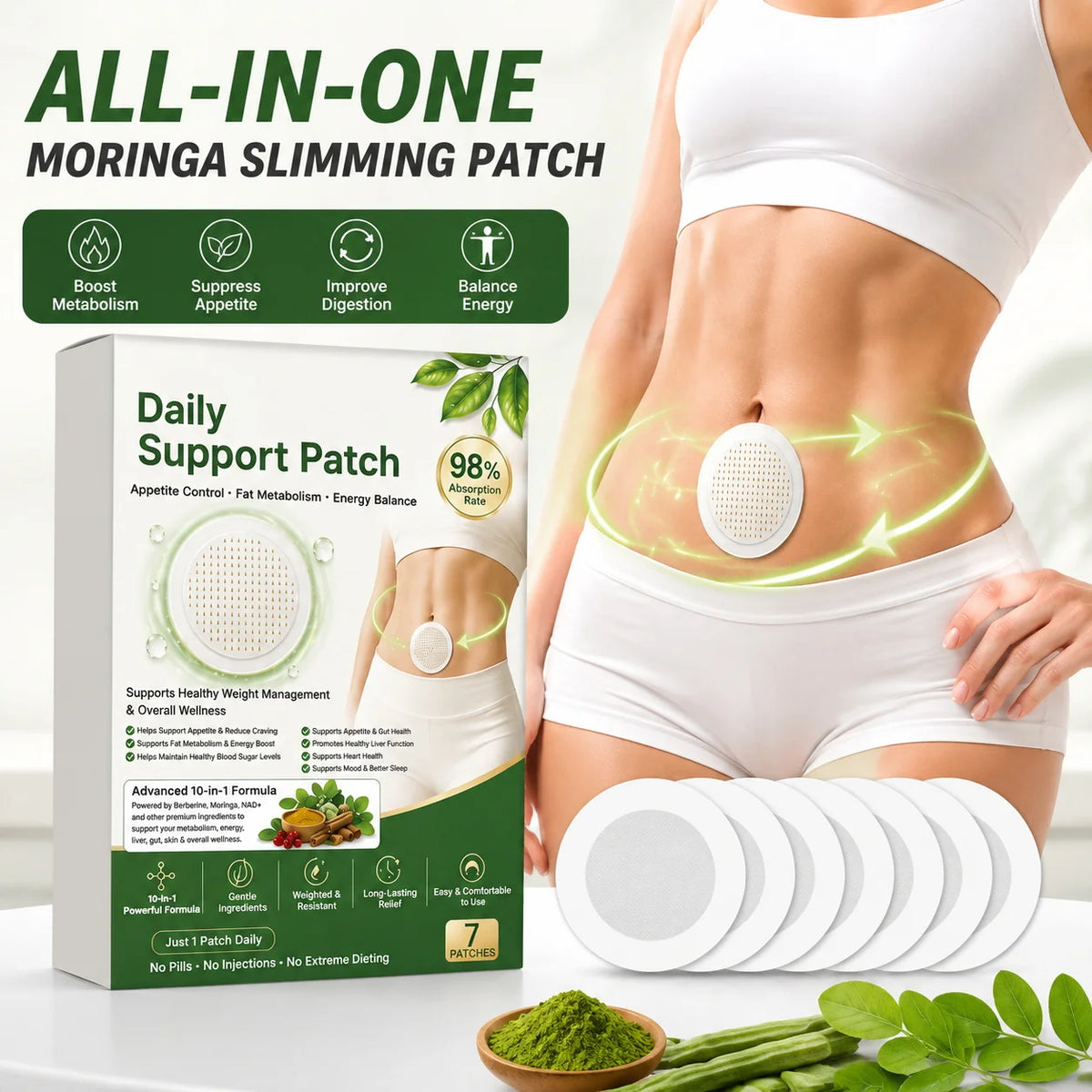 Berberine X NAD+ Weight Management Assistance Patch Weight Loss Slimming Belly Fat Burner Detox Sticker Nano Microneedle Patch