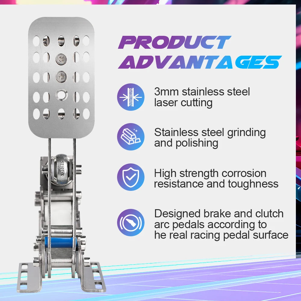 SimRuito Sim Racing LoadCell Pedals 3mm Stainless Steel Racing Simulator Cockpit Pedals for PC Game Gear Pedal for Wheel