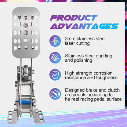 SimRuito Sim Racing LoadCell Pedals 3mm Stainless Steel Racing Simulator Cockpit Pedals for PC Game Gear Pedal for Wheel