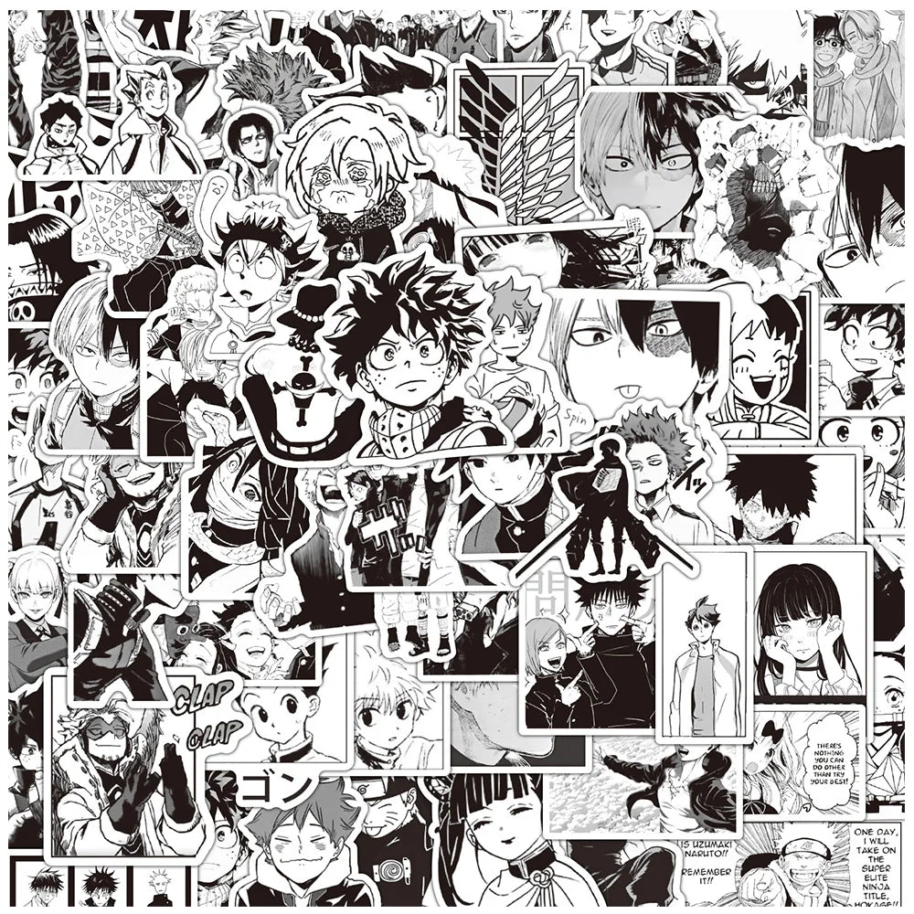 10/30/50/100PCS Mix Black White Anime Stickers Decoration Suitcase Scrapbooking Laptop Phone Stationery Cool Manga Sticker Toys