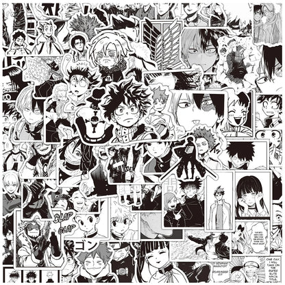 10/30/50/100PCS Mix Black White Anime Stickers Decoration Suitcase Scrapbooking Laptop Phone Stationery Cool Manga Sticker Toys