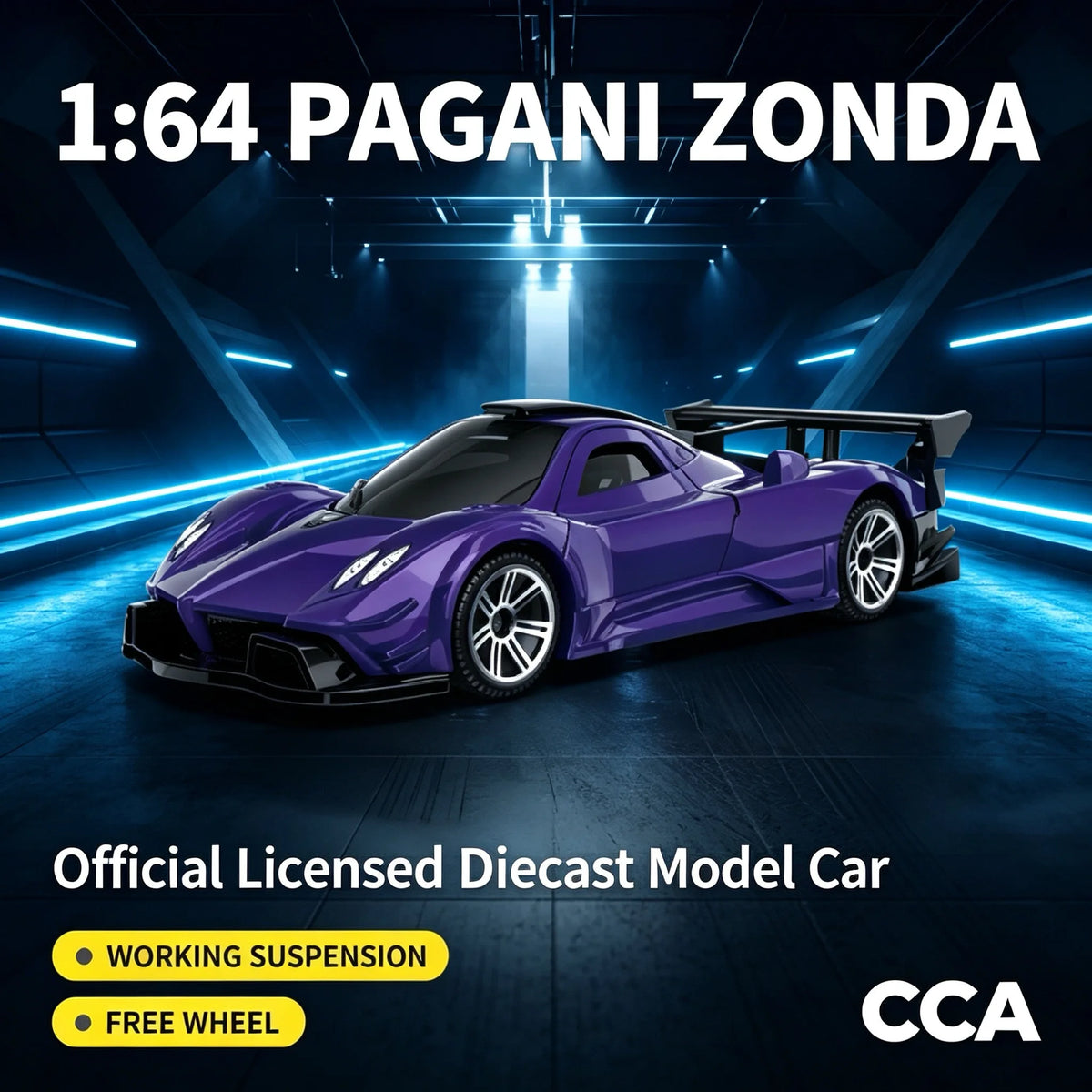 CCA 1:64 Pagani Zonda Diecast Model Car Official Licensed Alloy Toy Car with Working Suspension Free Wheel Collectible Gift