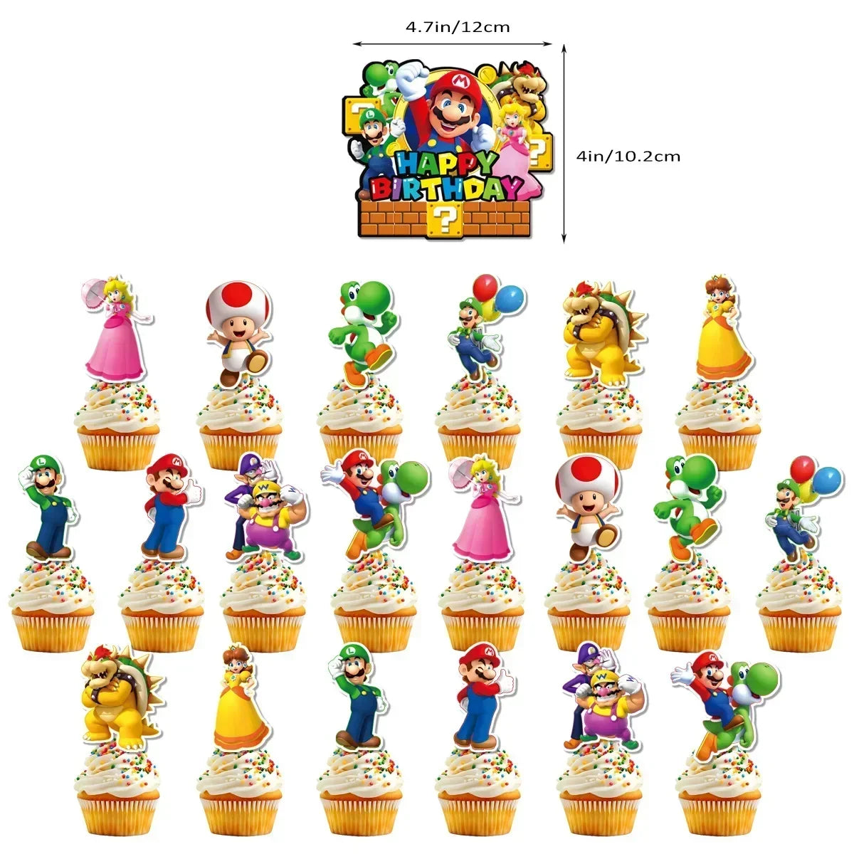 Mario Luigi Peach Princess Yoshi Toad Cake Insertion Cards Banner Spiral Tablecloth Mario Theme Birthday Party Carvinal Props